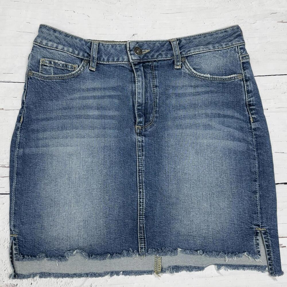 PAIGE Denim Mini Skirt Raw Hem Medium Wash 28/6 Y2K